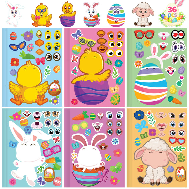 36PCS Easter Make A Face Self-Adhesive Stickers Activity Party Games