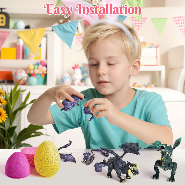 12PCS Assorted Easter Eggs Pre-Filled with Dragon Action Figures