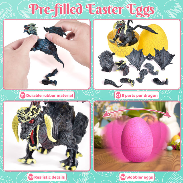 12PCS Assorted Easter Eggs Pre-Filled with Dragon Action Figures