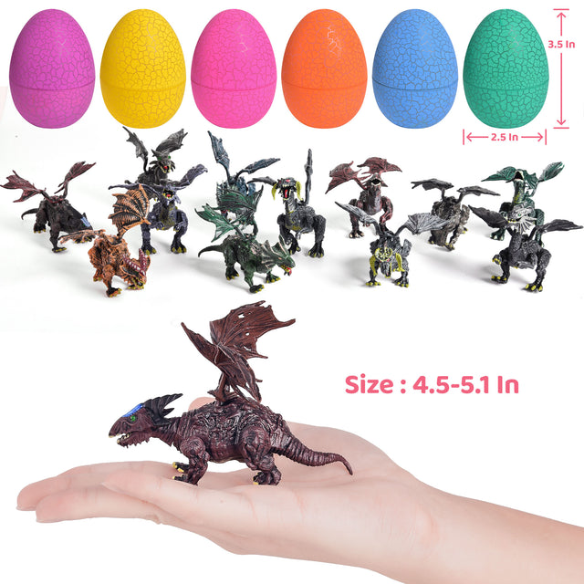 12PCS Assorted Easter Eggs Pre-Filled with Dragon Action Figures