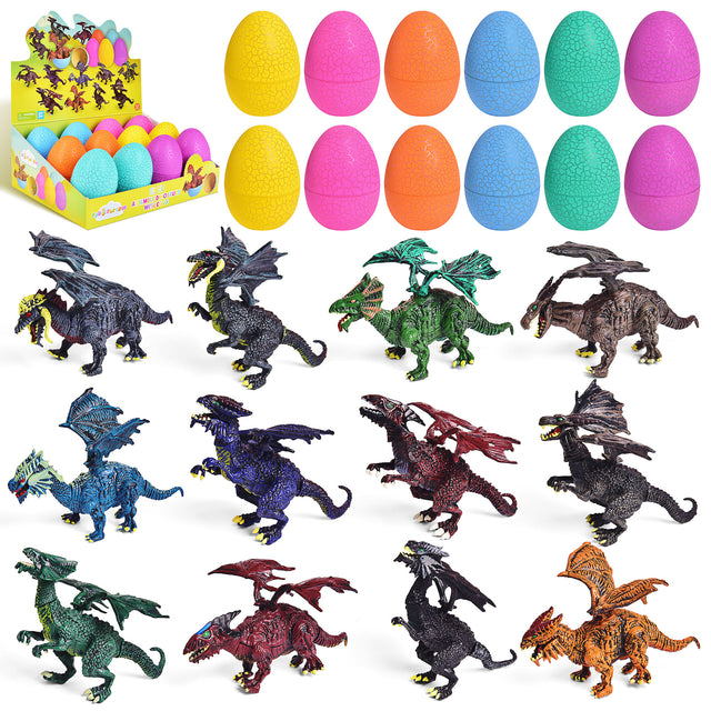 12PCS Assorted Easter Eggs Pre-Filled with Dragon Action Figures