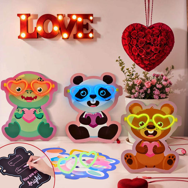 28PCS Glow in the Dark Heart Eyeglasses & Kids Valentine Cards