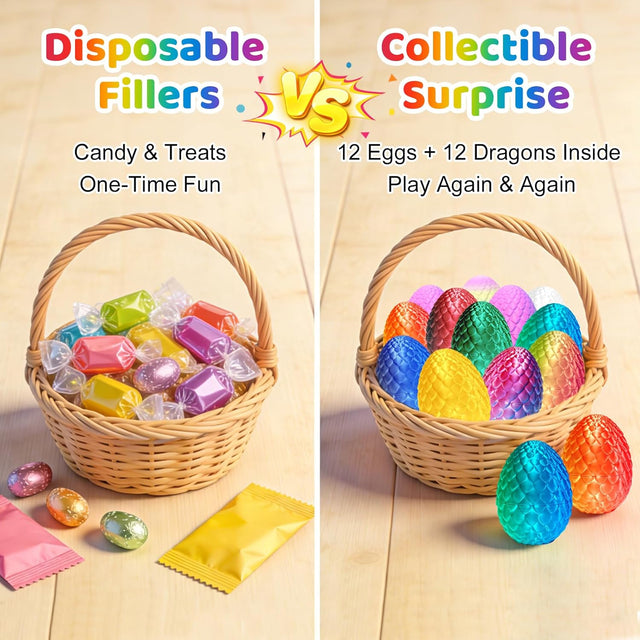 12 Pack 3D Printed Dragon Toys, Flexible Articulated Fidget Dragons in Surprise Eggs, Collectible Desk Toys, Party Favors & Classroom Prizes for Kids