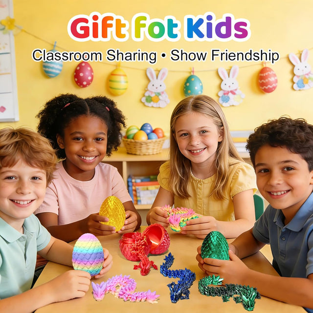 12 Pack 3D Printed Dragon Toys, Flexible Articulated Fidget Dragons in Surprise Eggs, Collectible Desk Toys, Party Favors & Classroom Prizes for Kids