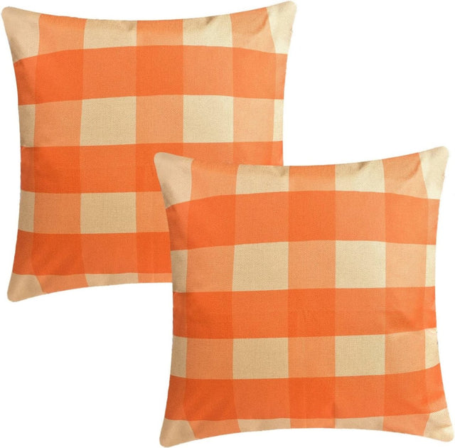 2pcs Orange Plaid Pillows Covers for Halloween - PopFun