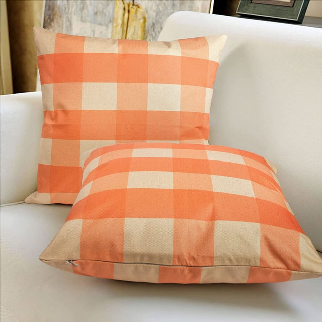 2pcs Orange Plaid Pillows Covers for Halloween - PopFun