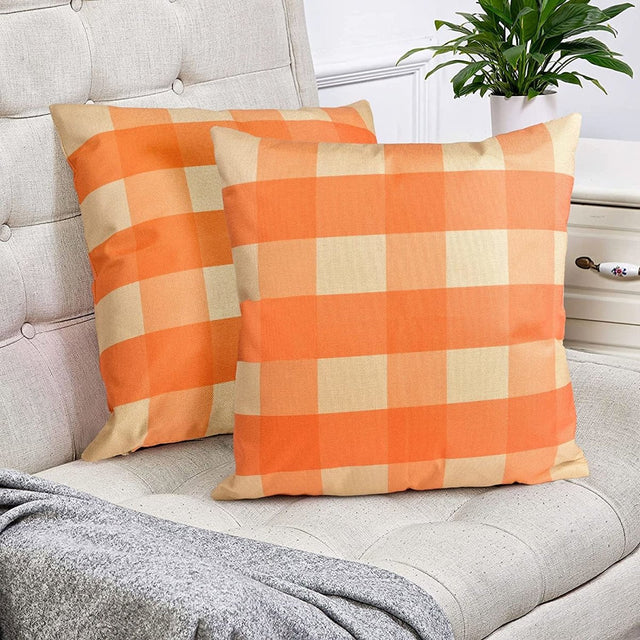 2pcs Orange Plaid Pillows Covers for Halloween - PopFun