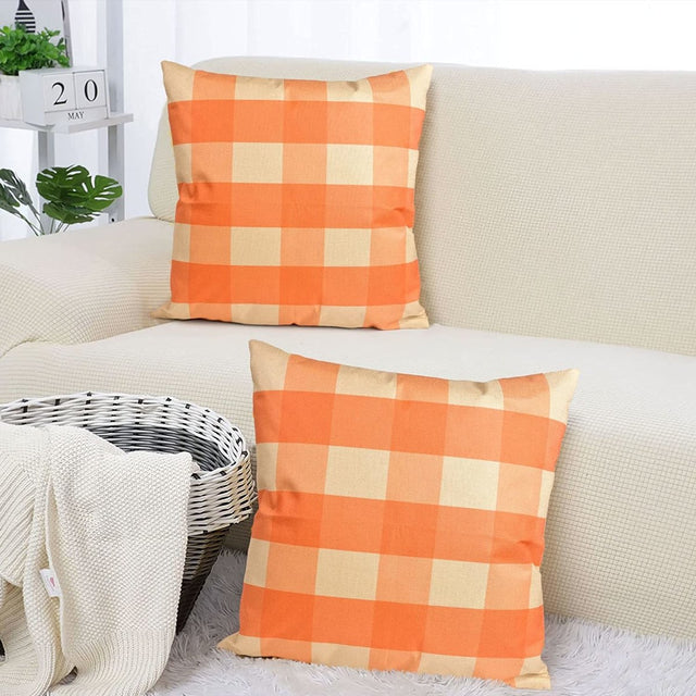 2pcs Orange Plaid Pillows Covers for Halloween - PopFun