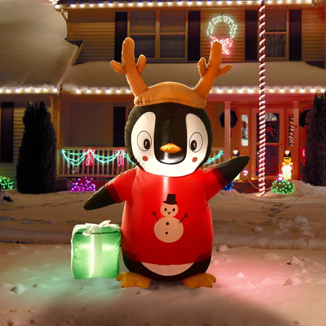 4' Ft Present Penguin Holiday Inflatable - PopFun