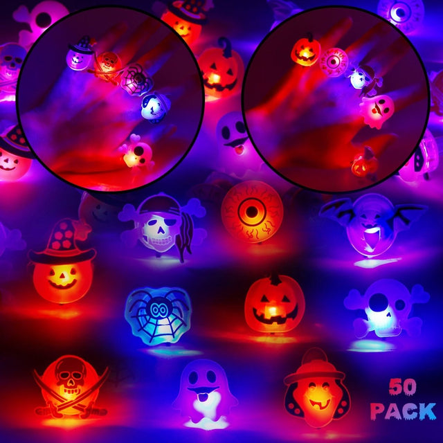 50 Pcs Halloween Party Favors: LED Rings for Kids - Wholesale - PopFun