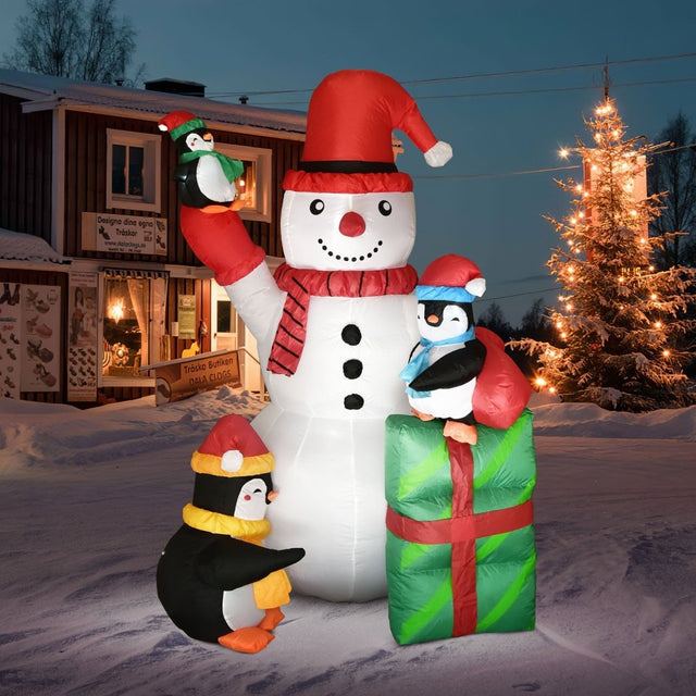 5.7 FT Christmas Inflatable Snowman and 3 Penguins - Wholesale - PopFun