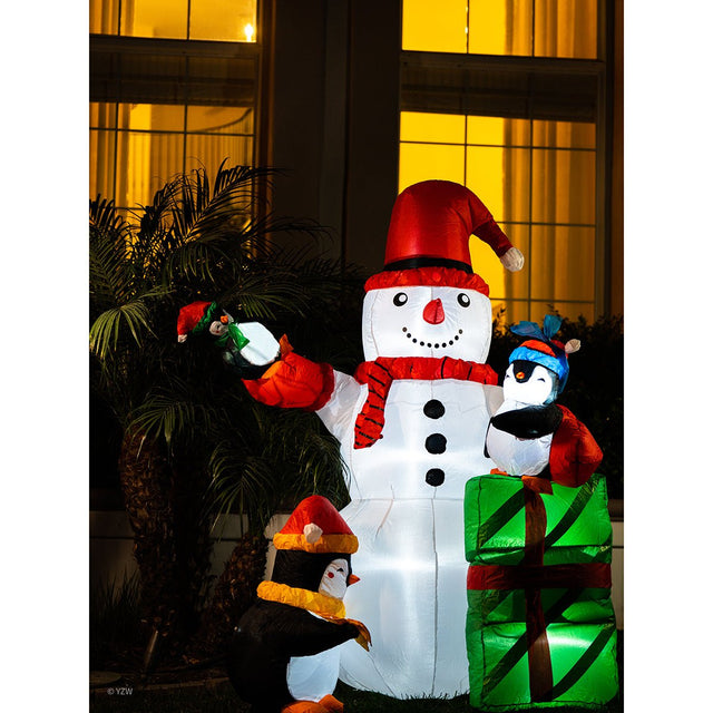 5.7 FT Christmas Inflatable Snowman and Penguins - PopFun
