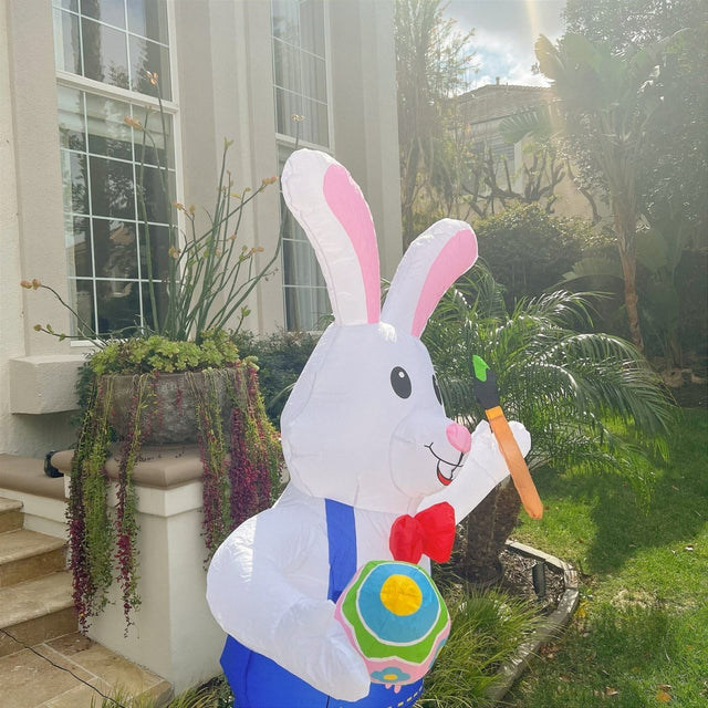 5.9 FT Easter Inflatable Bunny with Egg and Pen | PopFun