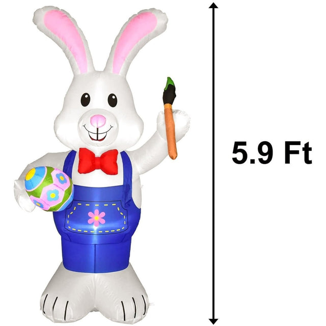 5.9 FT Easter Inflatable Bunny with Egg and Pen | PopFun