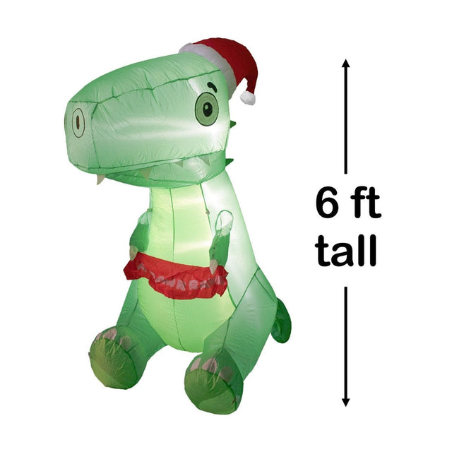 6' Ft Christmas Dinosaur Holiday Inflatable | PopFun