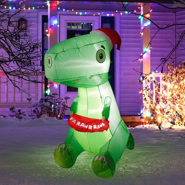 6' Ft Christmas Dinosaur Holiday Inflatable | PopFun