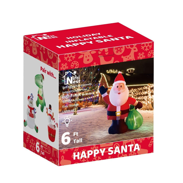 6' Ft Happy Santa Holiday Inflatable | PopFun
