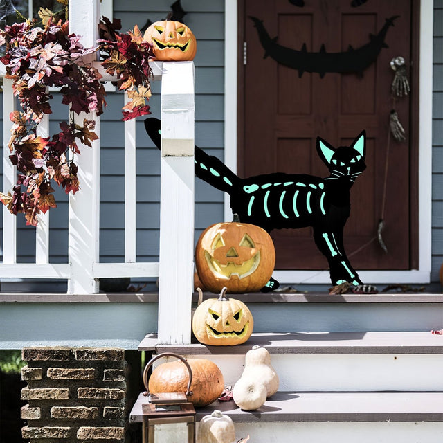 6 Pcs Glowy Black Cats Halloween Yard Signs - PopFun