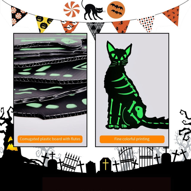 6 Pcs Glowy Black Cats Halloween Yard Signs - PopFun