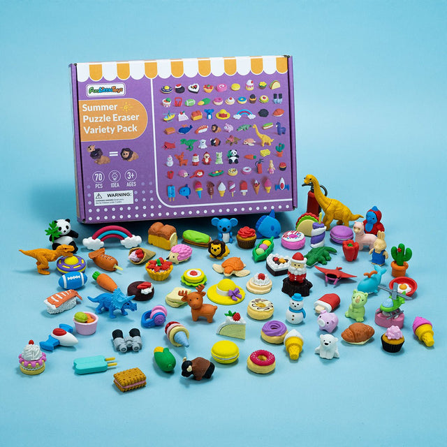 70 Pcs Puzzle Erasers: Animals+Plants+Desserts - Wholesale - PopFun