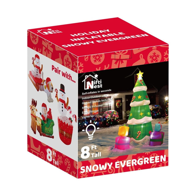 8' Ft Snowy Evergreen Holiday Inflatable | PopFun