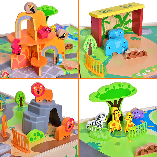 Wooden All-in-One Zoo Play Table | PopFun