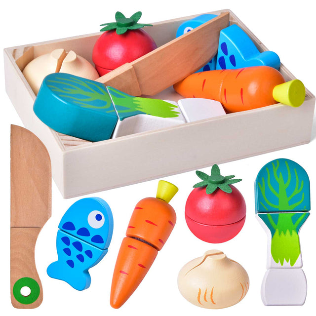 Wooden Pretend Play Food Cutting Set | PopFun