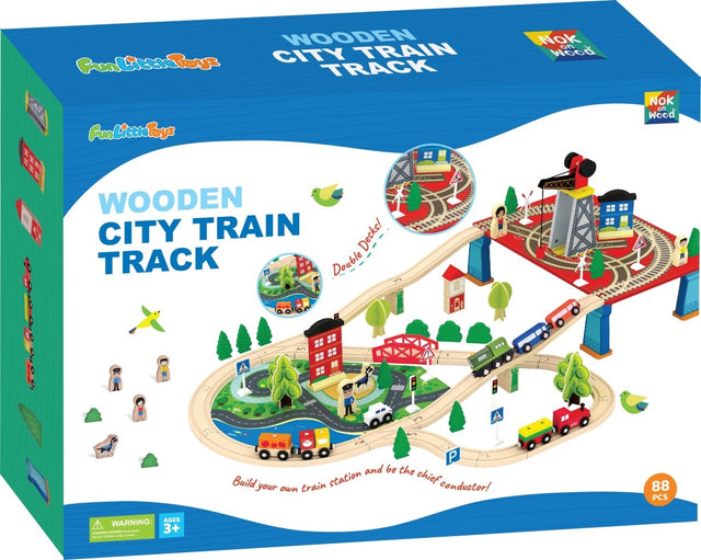 City Track Wooden Train Toy Set - PopFun