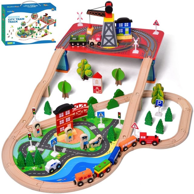 City Track Wooden Train Toy Set - PopFun