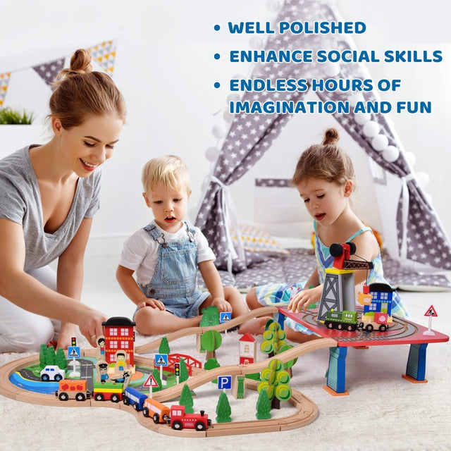 City Track Wooden Train Toy Set - PopFun