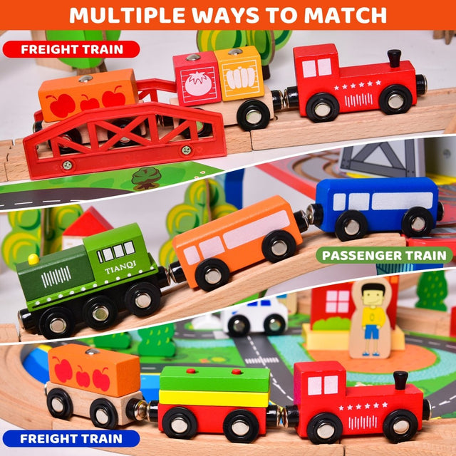 City Track Wooden Train Toy Set - PopFun