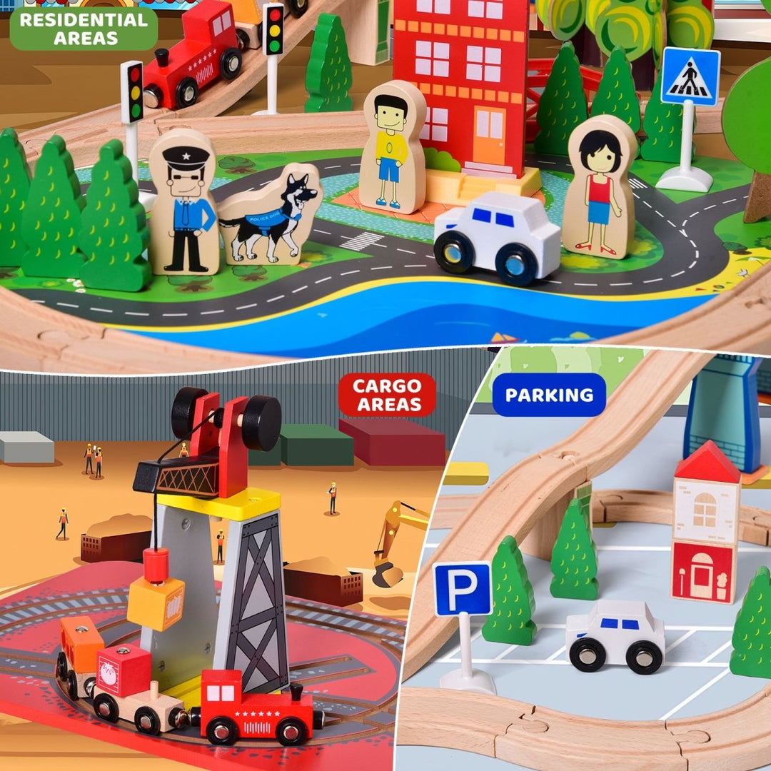City Track Wooden Train Toy Set | Fun Little Toys – funlittletoys