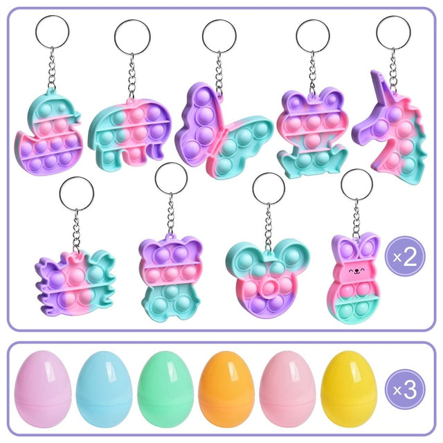Easter Eggs with Fidget Pop Keychain 18 Pcs - PopFun