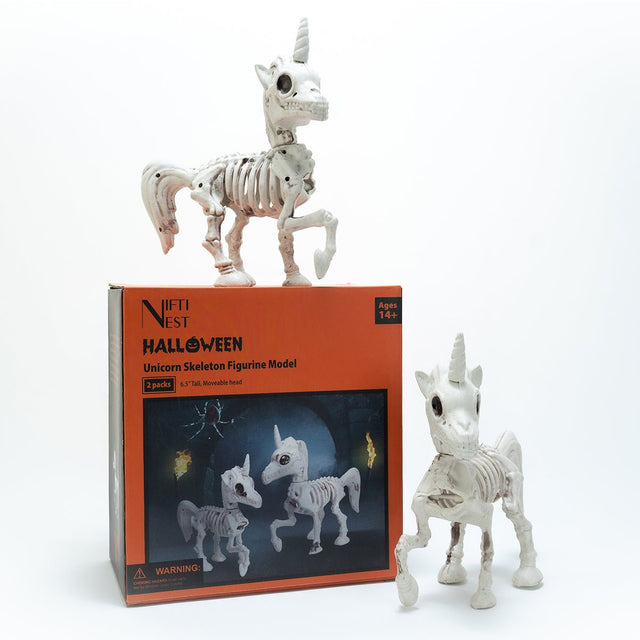 Halloween Decor Unicorn Skeleton Figurines, 2pcs - PopFun