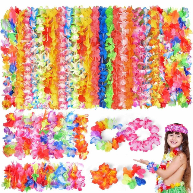 Hawaiian Leis Necklace Bracelets 60 Pcs Party Pack - PopFun