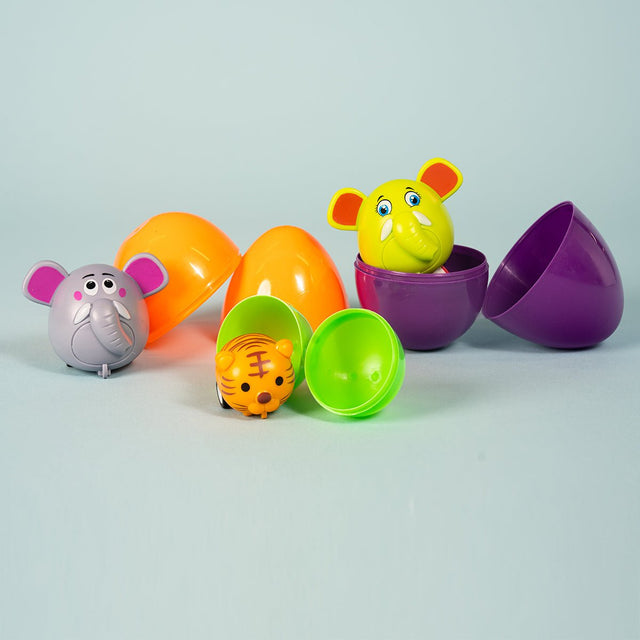 Prefilled Easter Eggs with Animal Pull Back Cars 12 Pcs - PopFun