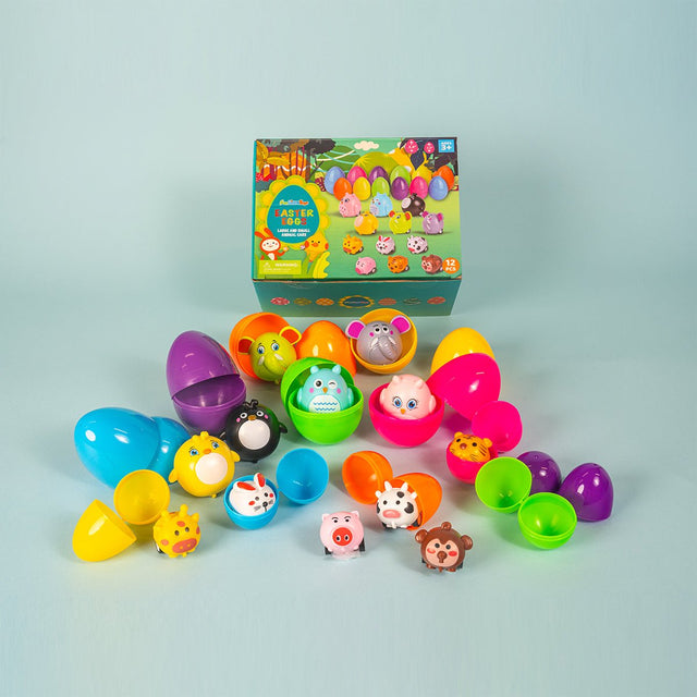 Prefilled Easter Eggs with Animal Pull Back Cars 12 Pcs - Wholesale - PopFun