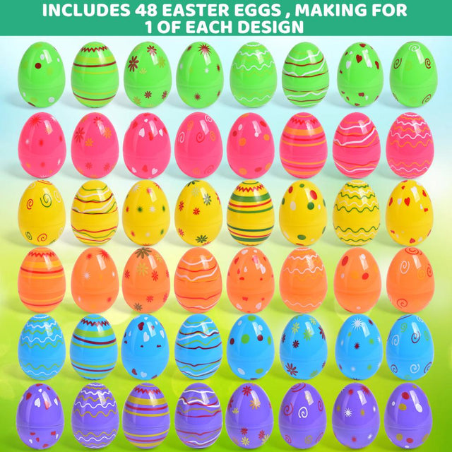 Printed Fillable Easter Eggs 48 Pcs - PopFun