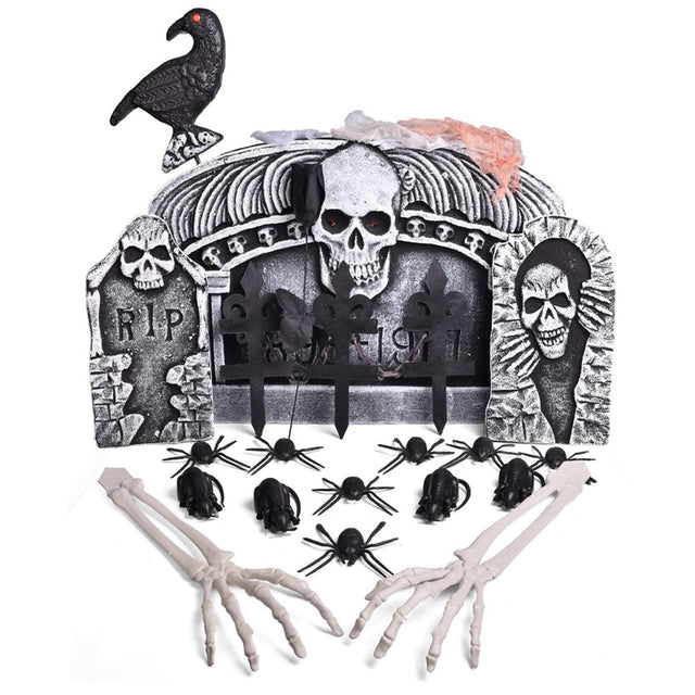Tombstone Decorations with Spiders - PopFun