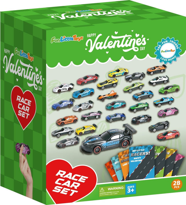 Valentines Day Gifts Cards with Racing Car Toys 28 Pcs - PopFun