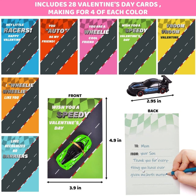 Valentines Day Gifts Cards with Racing Car Toys 28 Pcs - PopFun