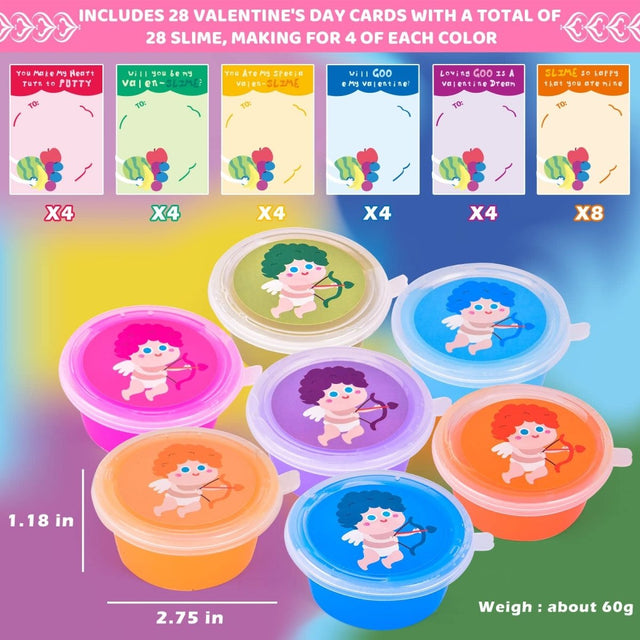 Valentines Gift Slime Kit with Cards 28 Pcs - PopFun